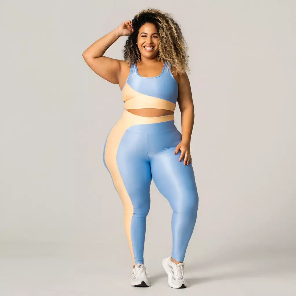 Legging + Top Bicolor Compressão Azul Candy e Amarelo Candy - G/GG