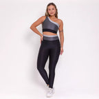 Legging + Top Tricolor Canelado de Compressão