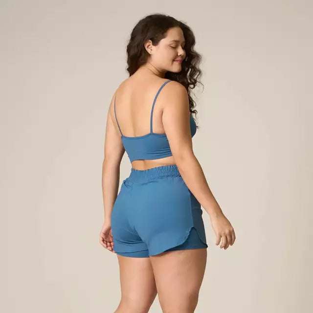 Conjunto Short Elástico + Top Poliamida Azul Índigo