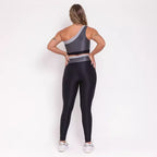 Legging + Top Tricolor Canelado de Compressão