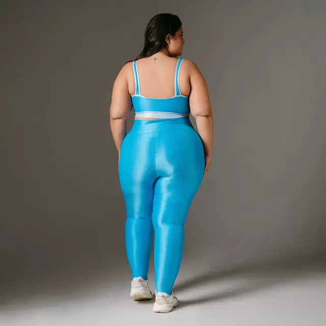 Legging Clássica + Top Bicolor Compressão Azul Céu e Azul Claro - G/GG