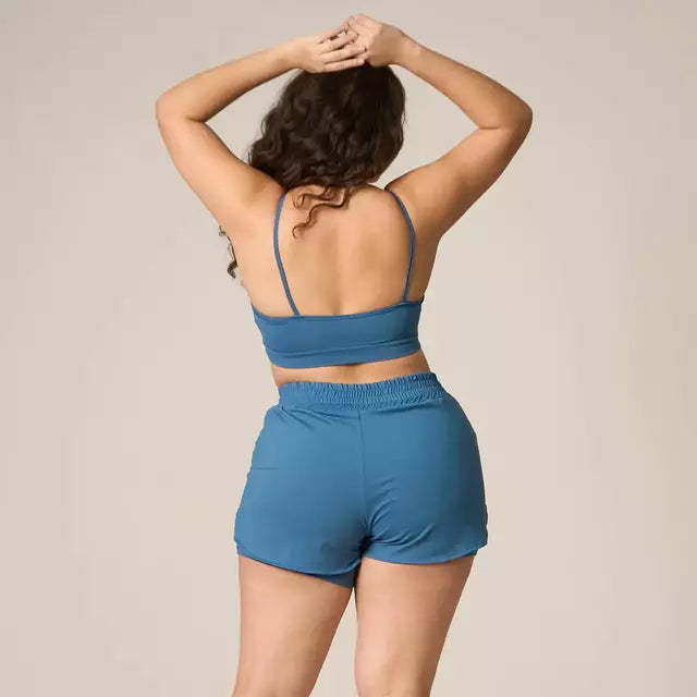 Conjunto Short Elástico + Top Poliamida Azul Índigo