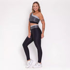 Legging + Top Tricolor Canelado de Compressão