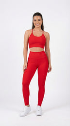 Legging + Top Canelado de Compressão - Vermelho
