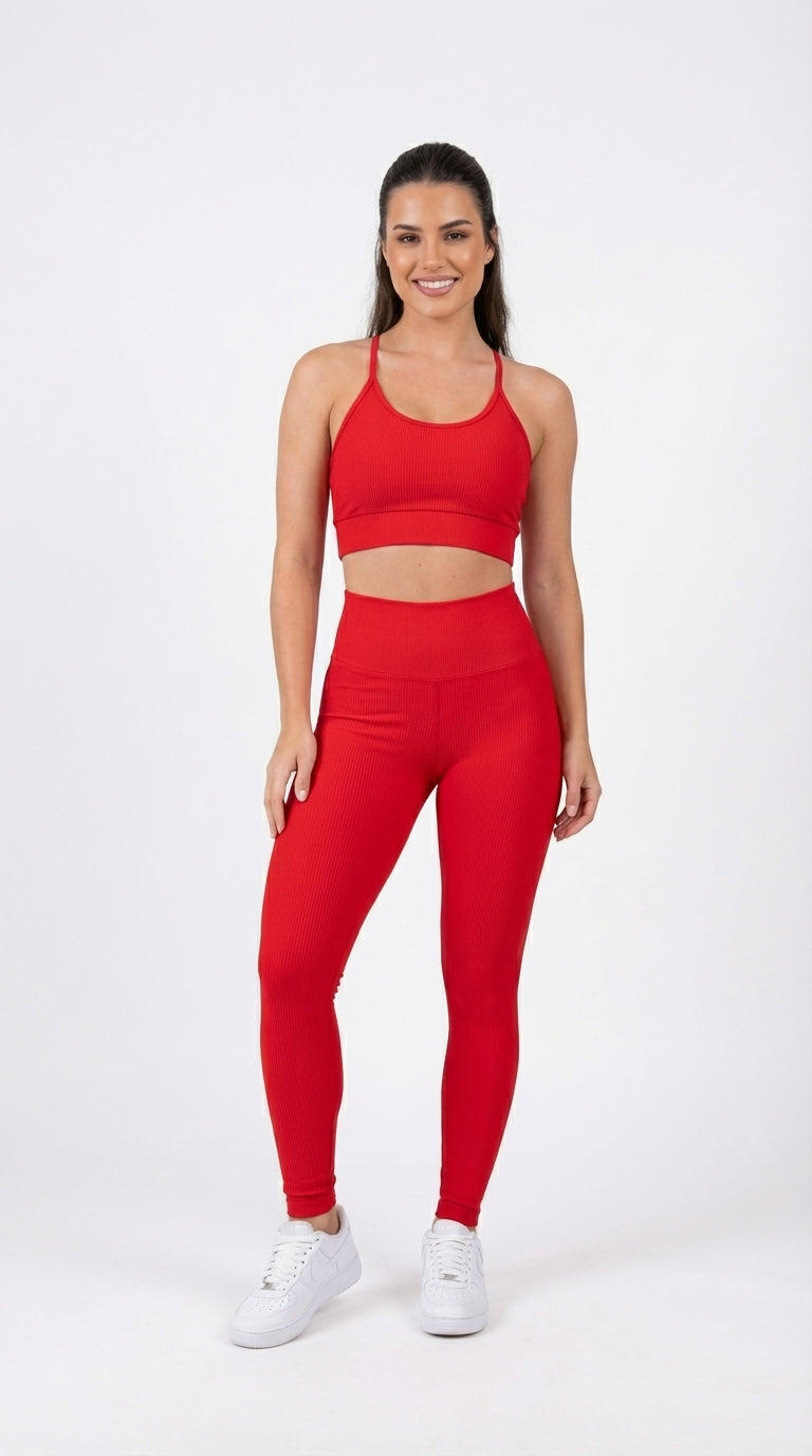 Legging + Top Canelado de Compressão - Vermelho