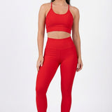 Legging + Top Canelado de Compressão - Vermelho