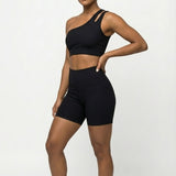Conjunto Short + Top Canelado de Compressão com empina - Preto