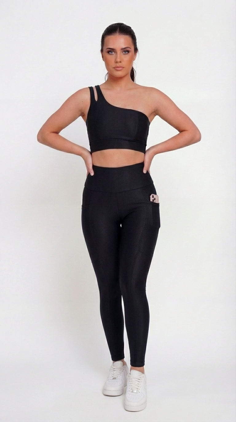 Legging + Top Canelado de Compressão - Preto