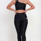 Legging + Top Canelado de Compressão - Preto