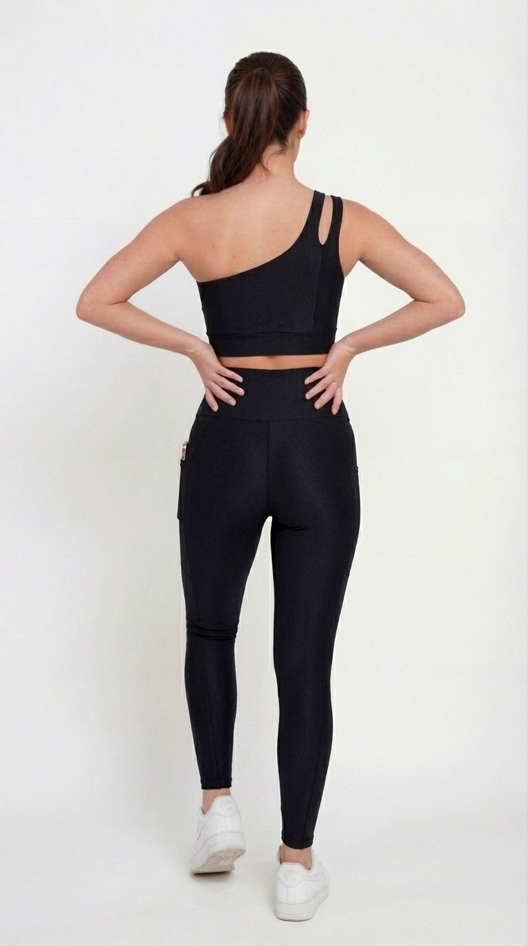 Legging + Top Canelado de Compressão - Preto