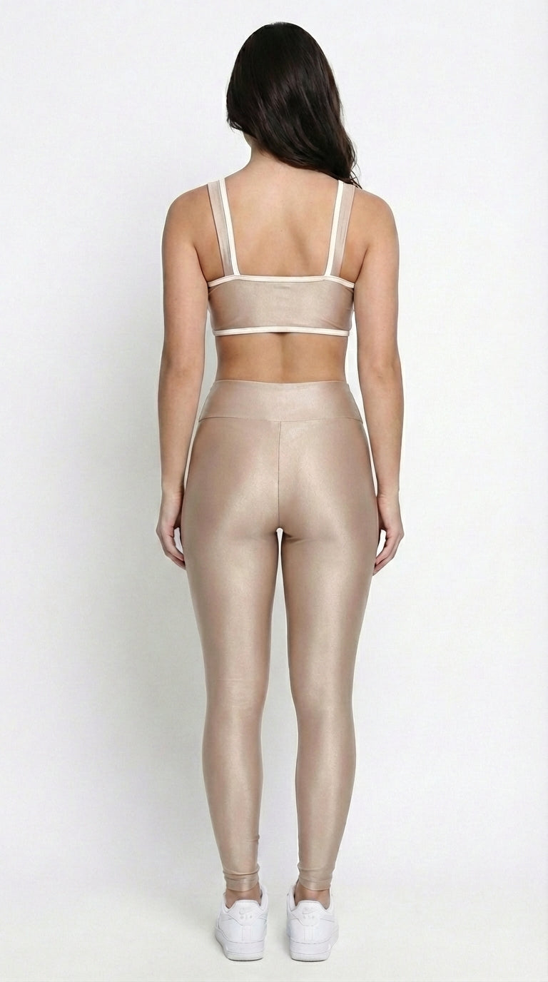 Legging T+ Top Bicolor Compressão Areia e Off-White