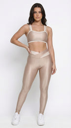 Legging T+ Top Bicolor Compressão Areia e Off-White