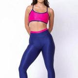 Conjunto Canelado de Compressão Bicolor Azul e Pink