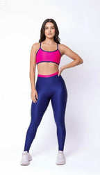 Conjunto Canelado de Compressão Bicolor Azul e Pink