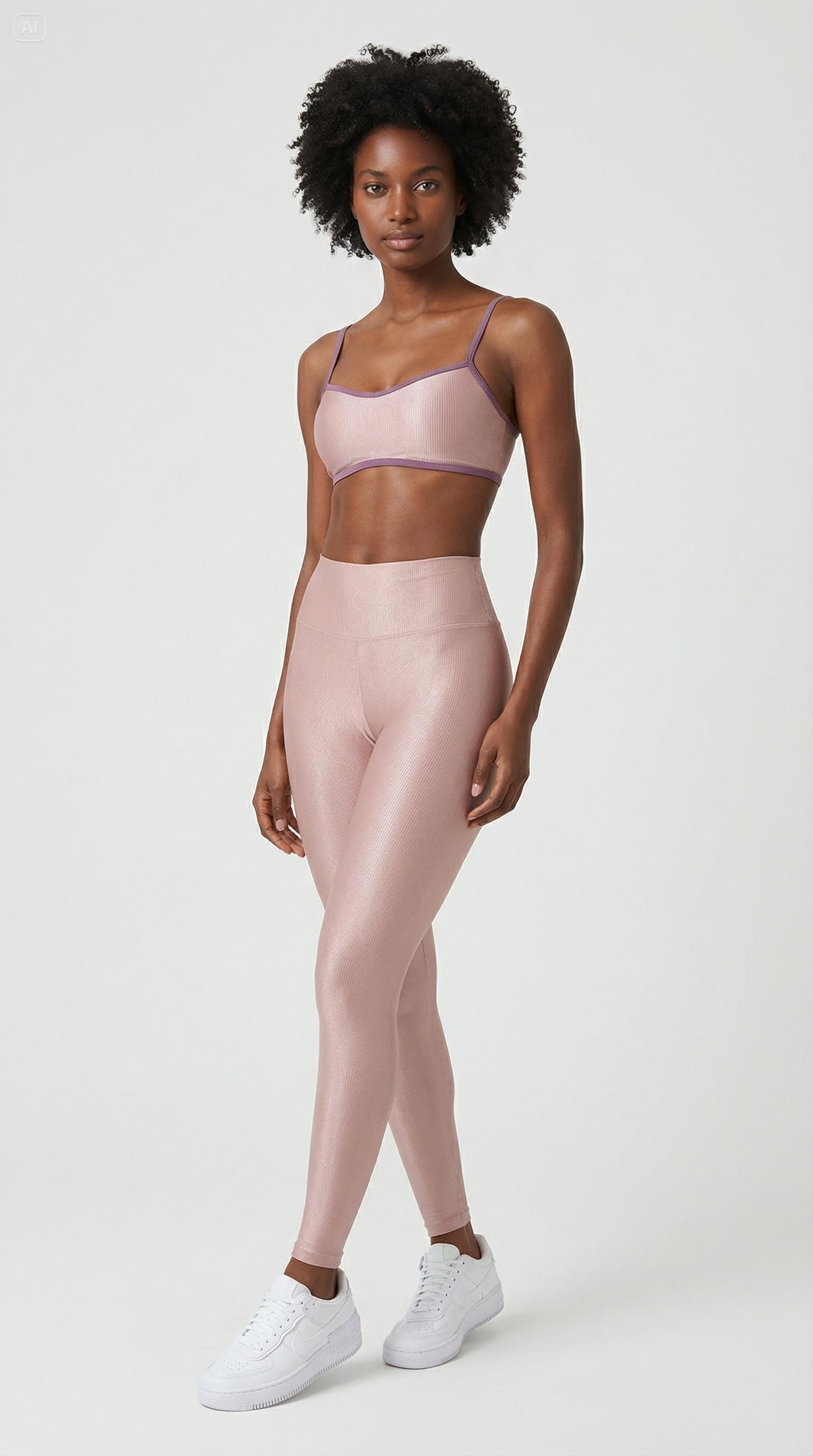 Conjunto Canelado de compressão Nude Rose