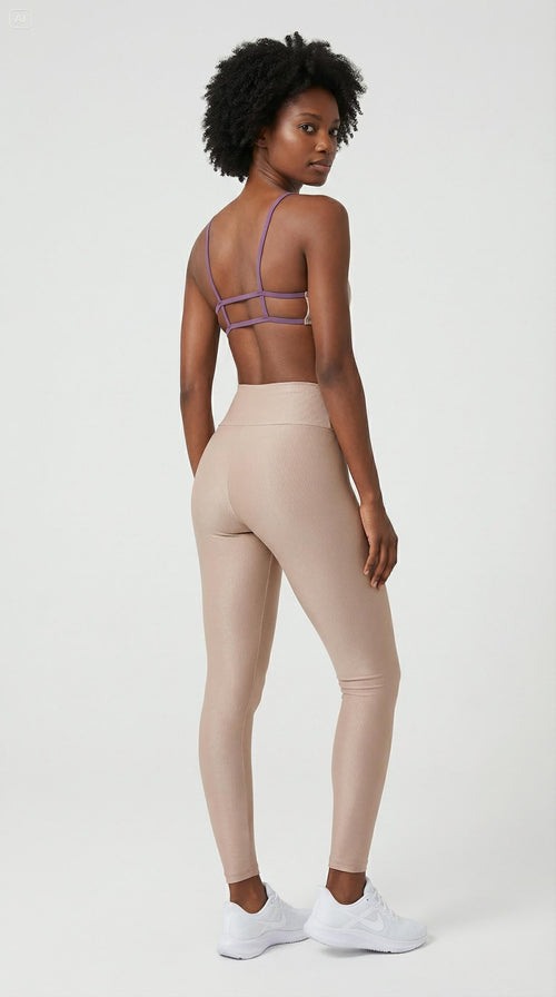 Conjunto Canelado de compressão Nude Rose