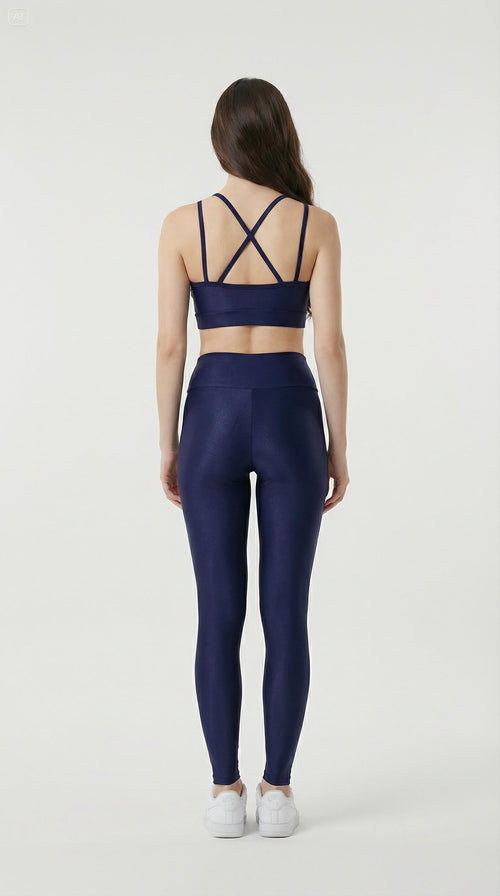 Conjunto Canelado de Compressão Azul Noturno