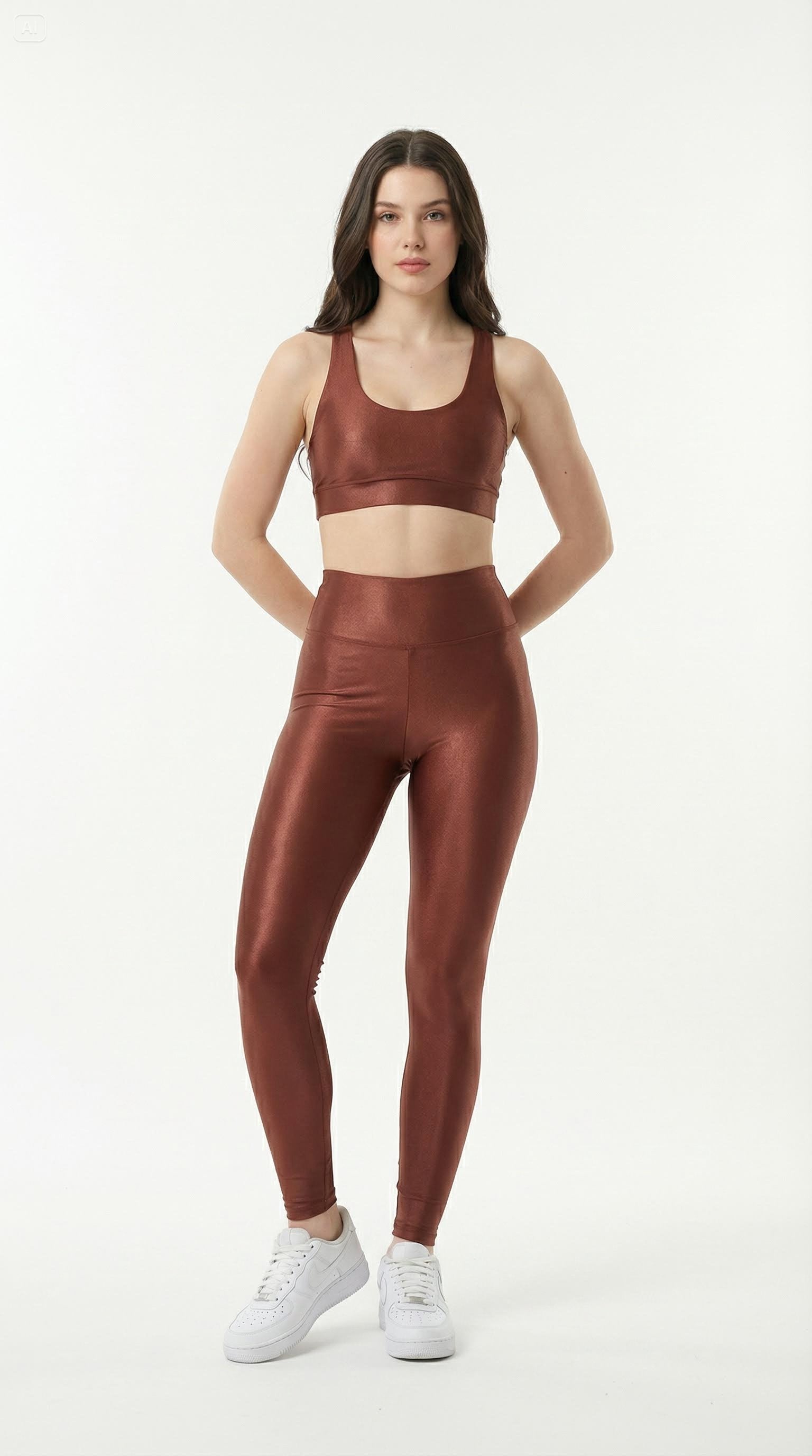 Conjunto Legging + Top Canelado Marrom