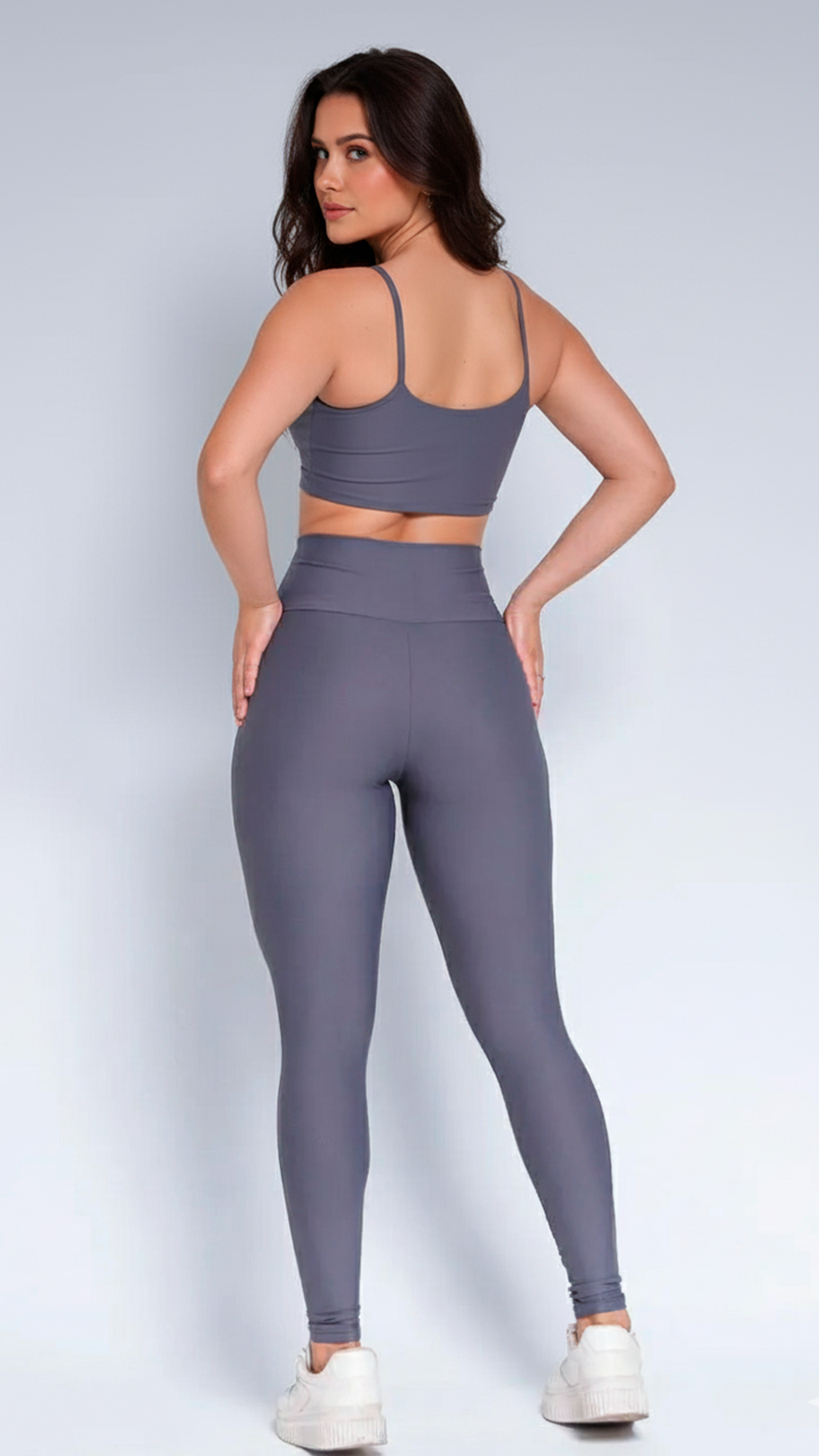 Conjunto Legging + Top Cinza Poliamida
