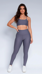 Conjunto Legging + Top Cinza Poliamida