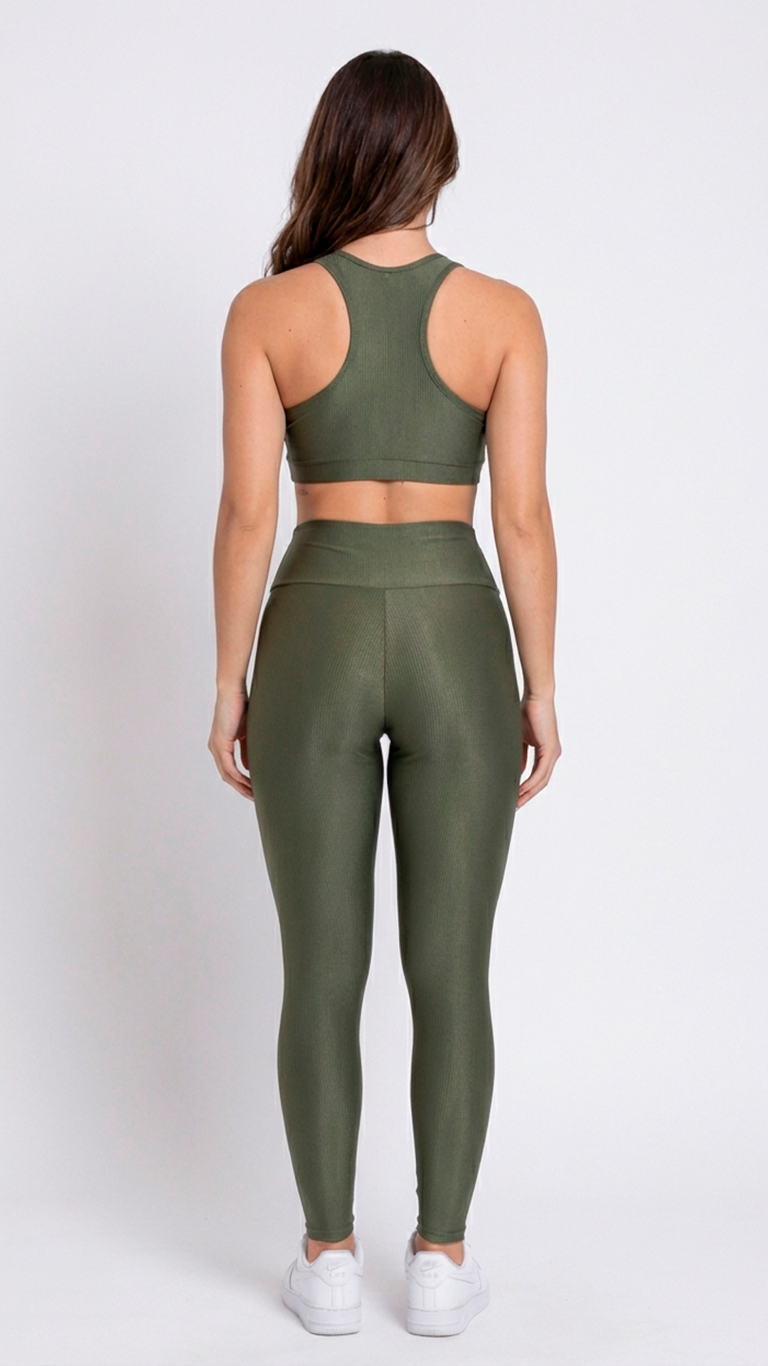 Conjunto Legging + Top Canelado de Compressão Verde Musgo