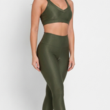 Conjunto Legging + Top Canelado de Compressão Verde Musgo